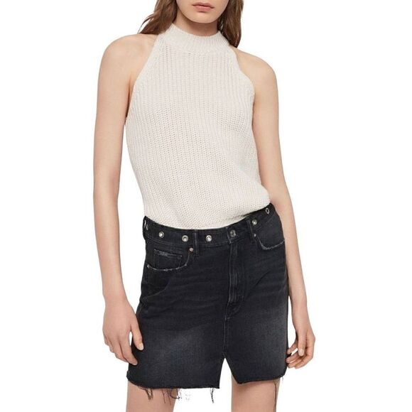 ALLSAINTS Lila Eyelet Grommet Waist Denim Mini Skirt Black US Size 8 NWT - Picture 1 of 5
